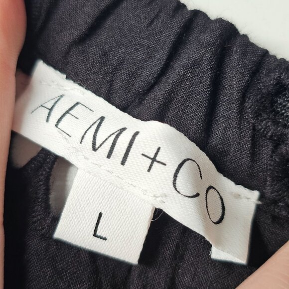 Aemi +‎ Co Peplum Black Eyelet Cotton Blouse with Puff Sleeves Womens L - Picture 5 of 11